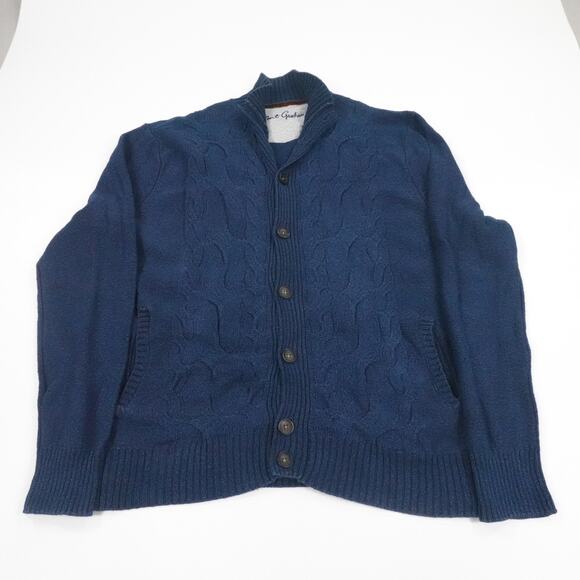 Robert Graham Sweater Mens Large‎ Blue Cable Knit Button Cardigan Fisherman - Picture 2 of 16